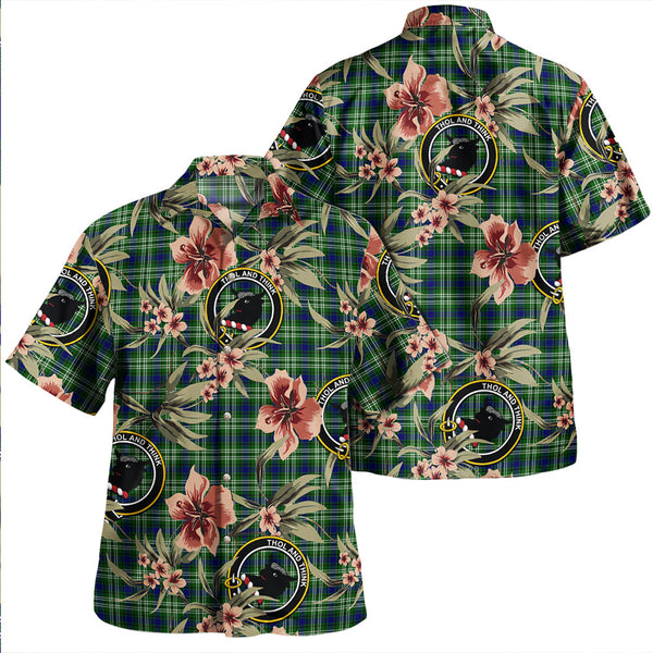 Tweedside District Clan Badge Tartan Aloha Hawaiian Shirt Tropical Old Style