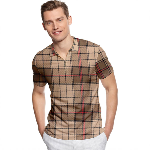 Ulster Brown Ancient Tartan Classic Lapel Zip Short Sleeve Polo