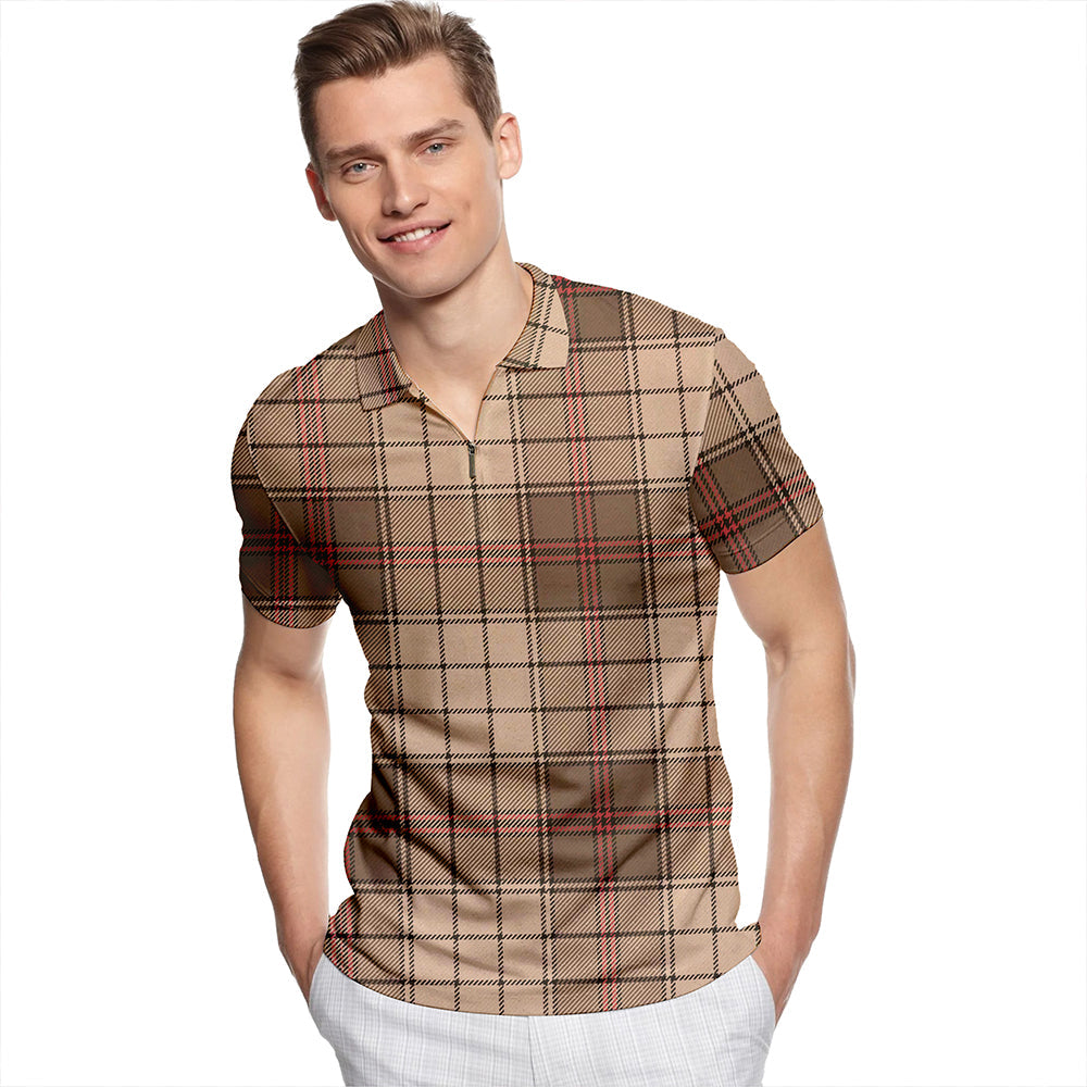 Ulster Weathered Tartan Classic Lapel Zip Short Sleeve Polo