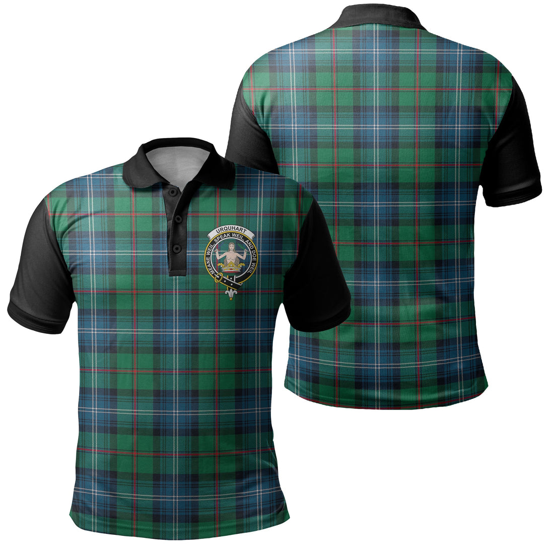 Urquhart Ancient Tartan Crest Polo Shirt Black Neck 1 Style