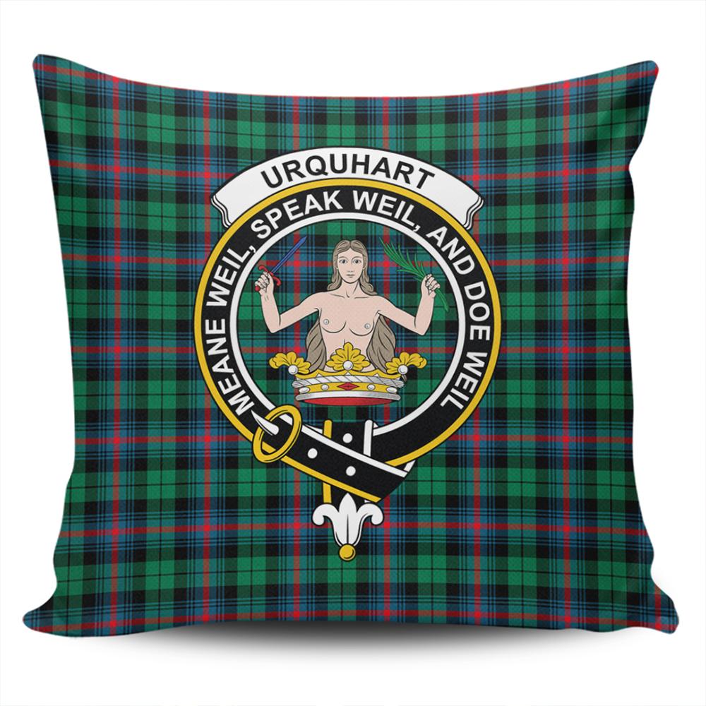 Urquhart Broad Red Ancient Tartan Classic Crest Pillow Cover