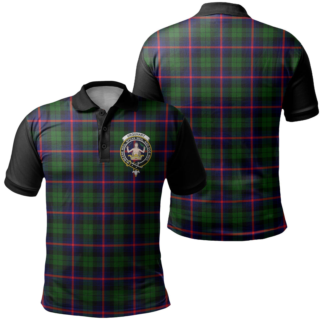 Urquhart Modern Tartan Crest Polo Shirt Black Neck 1 Style