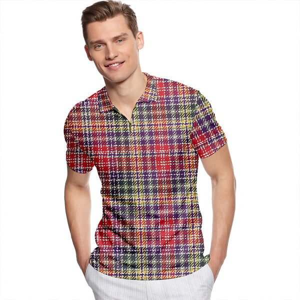 Waggrall Weathered Tartan Classic Lapel Zip Short Sleeve Polo