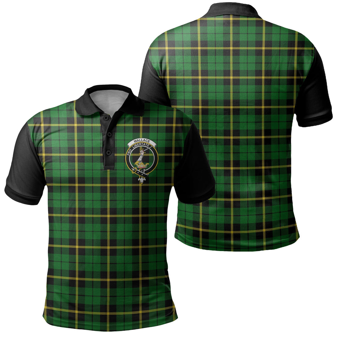 Wallace Hunting - Green Tartan Crest Polo Shirt Black Neck 1 Style