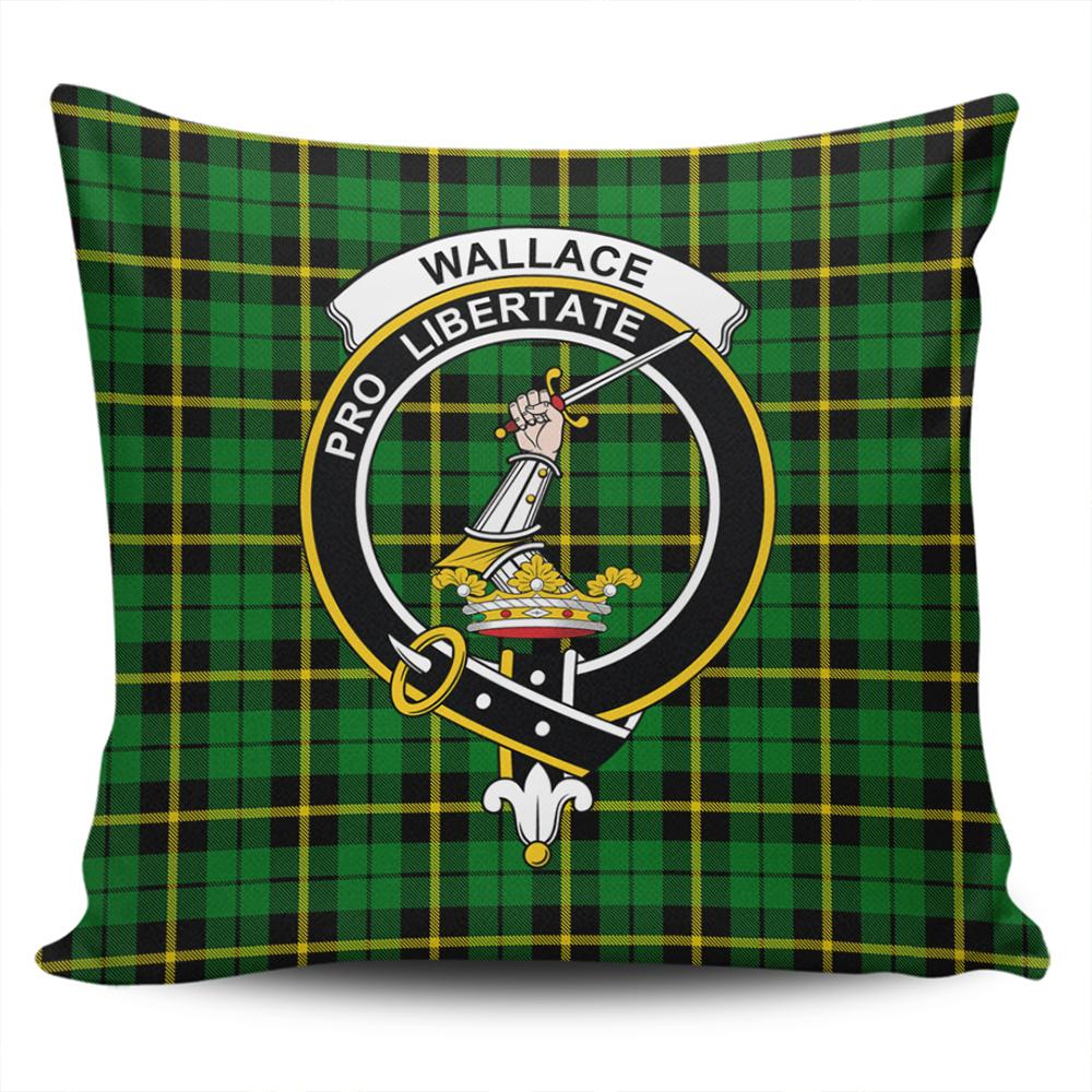 Wallace Hunting - Green Tartan Classic Crest Pillow Cover