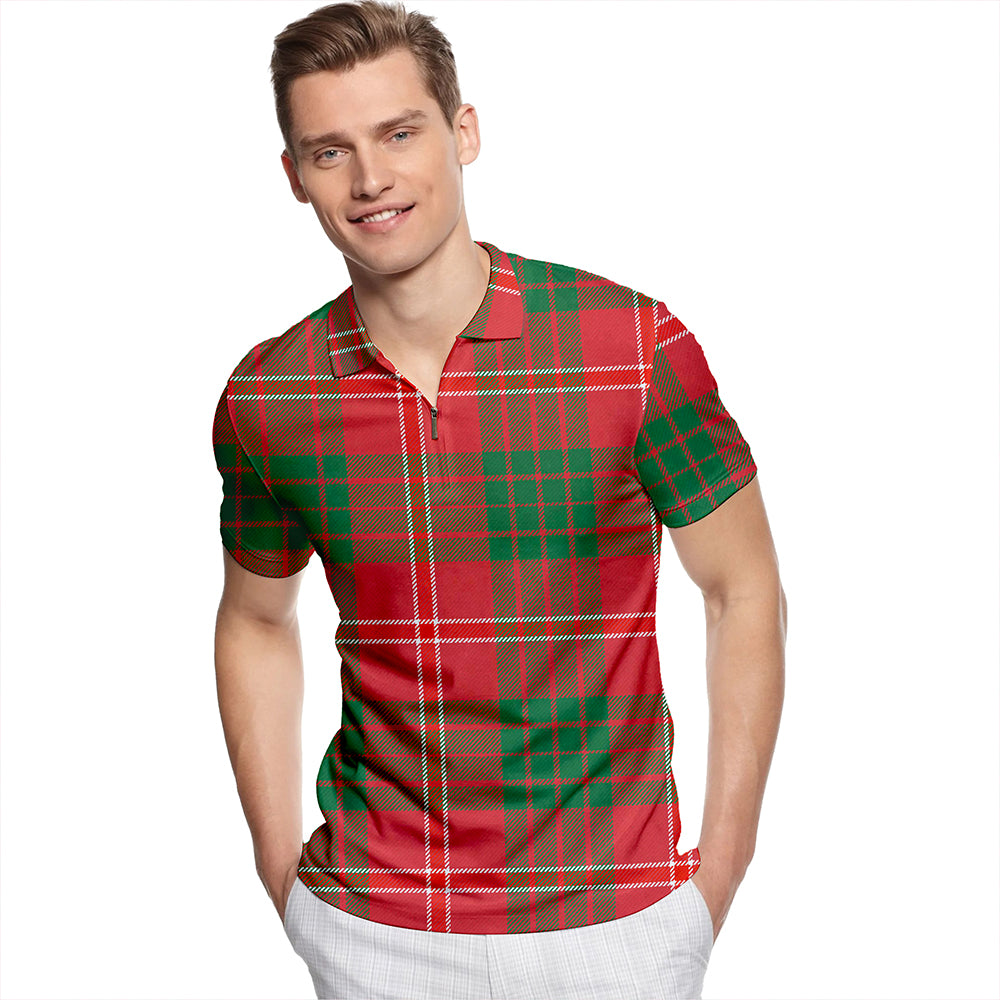 Wasko Ancient Tartan Classic Lapel Zip Short Sleeve Polo