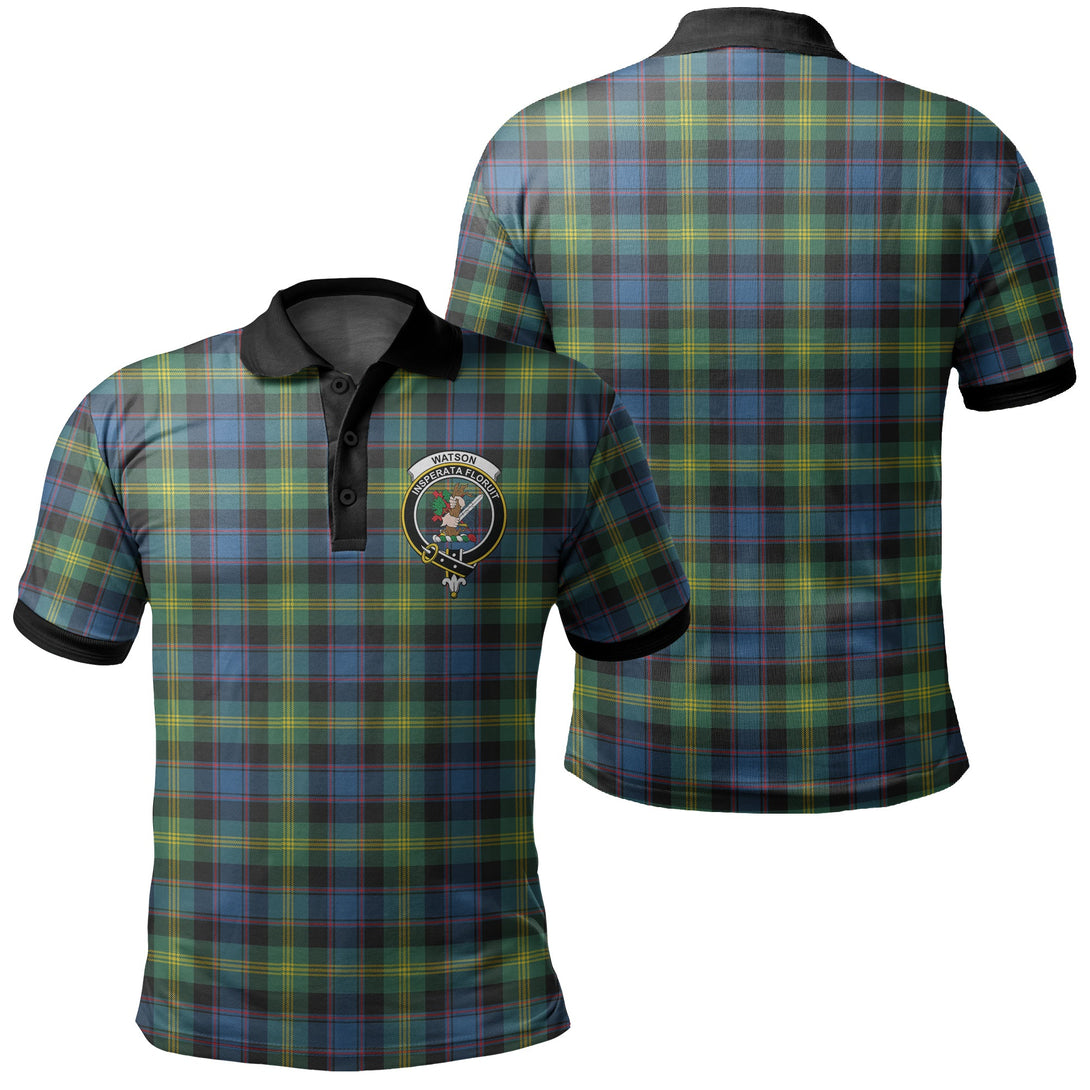 Watson Ancient Tartan Crest Polo Shirt Black Neck 2 Style