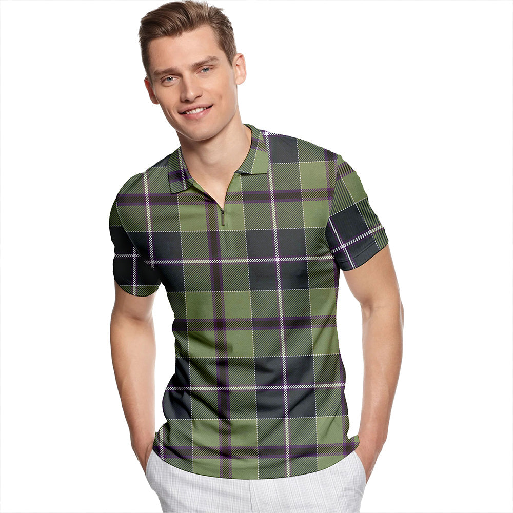 Weisfeld Weathered Tartan Classic Lapel Zip Short Sleeve Polo