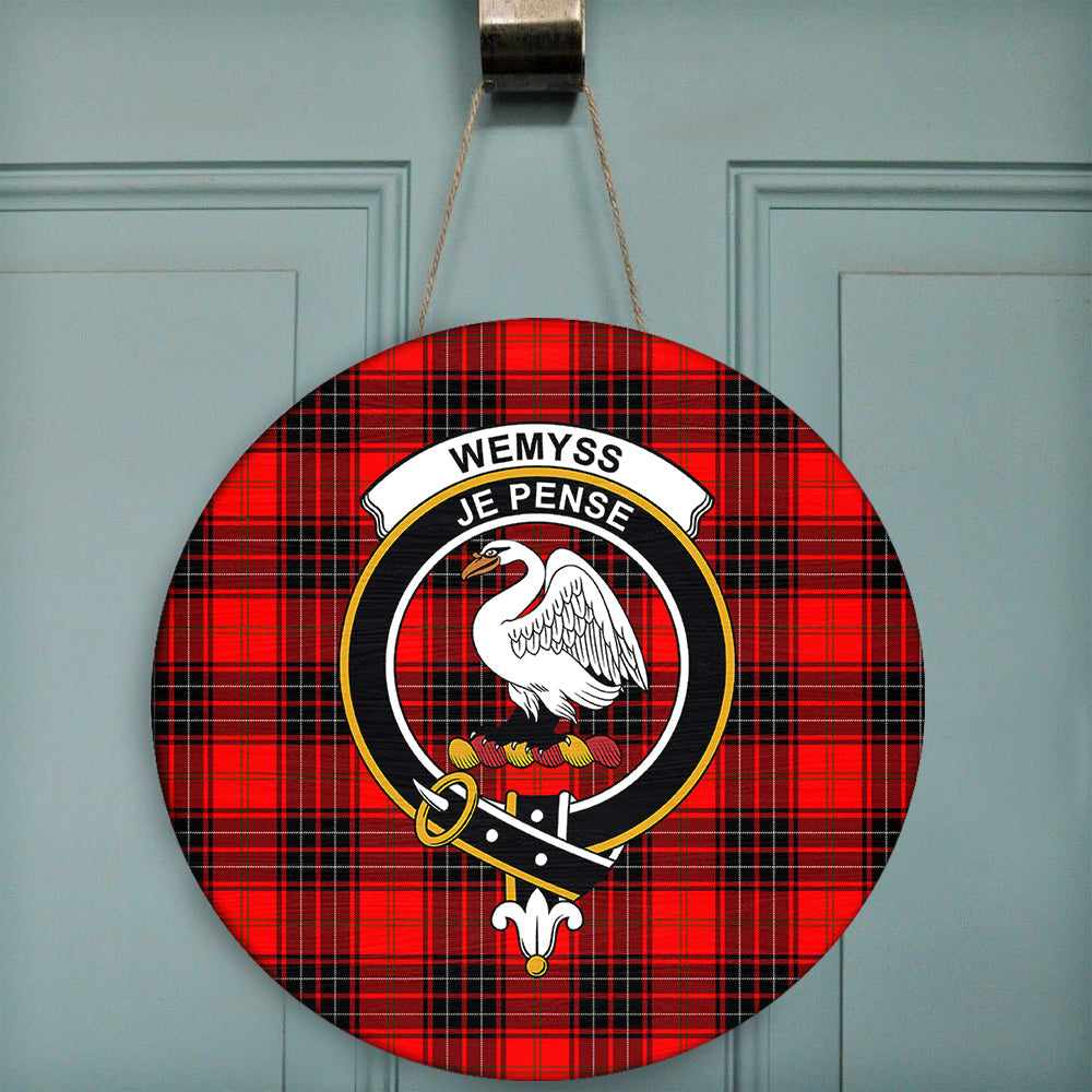 Wemyss Modern Tartan Classic Crest Round Wooden Sign