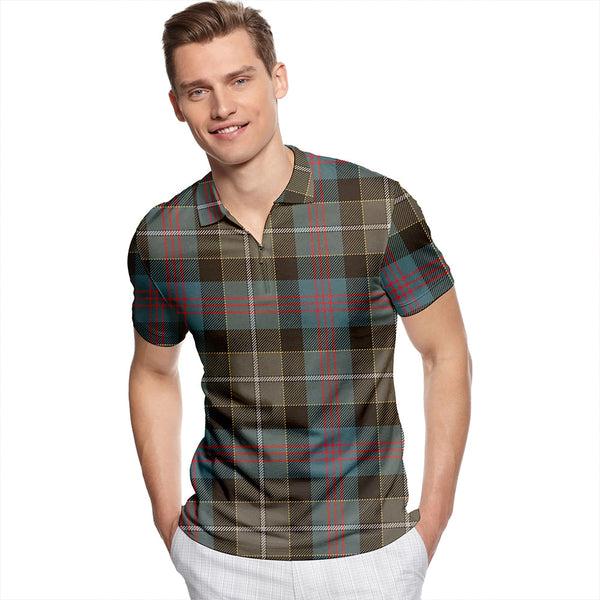 Whitson Weathered Tartan Classic Lapel Zip Short Sleeve Polo