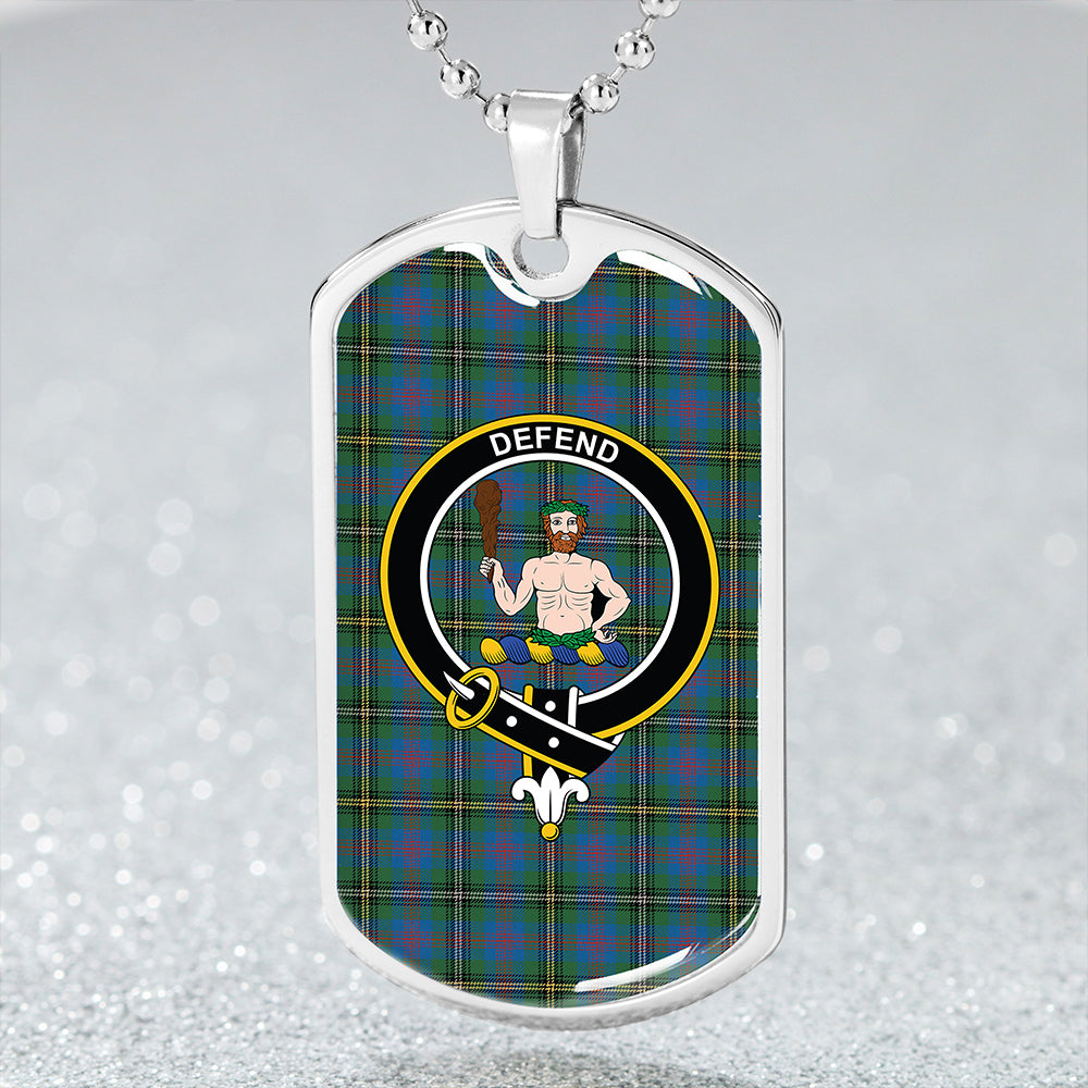 Wood Ancient Clan Badge Classic Tartan Dog Tag Necklace