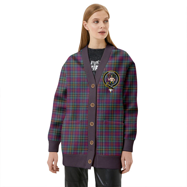 Wood Weathered Clan Badge Tartan V-neck Cardigan