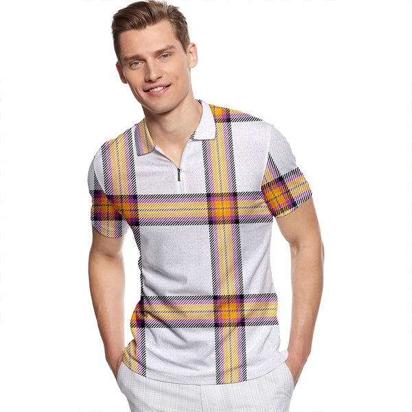 Young Christina Modern Tartan Classic Lapel Zip Short Sleeve Polo