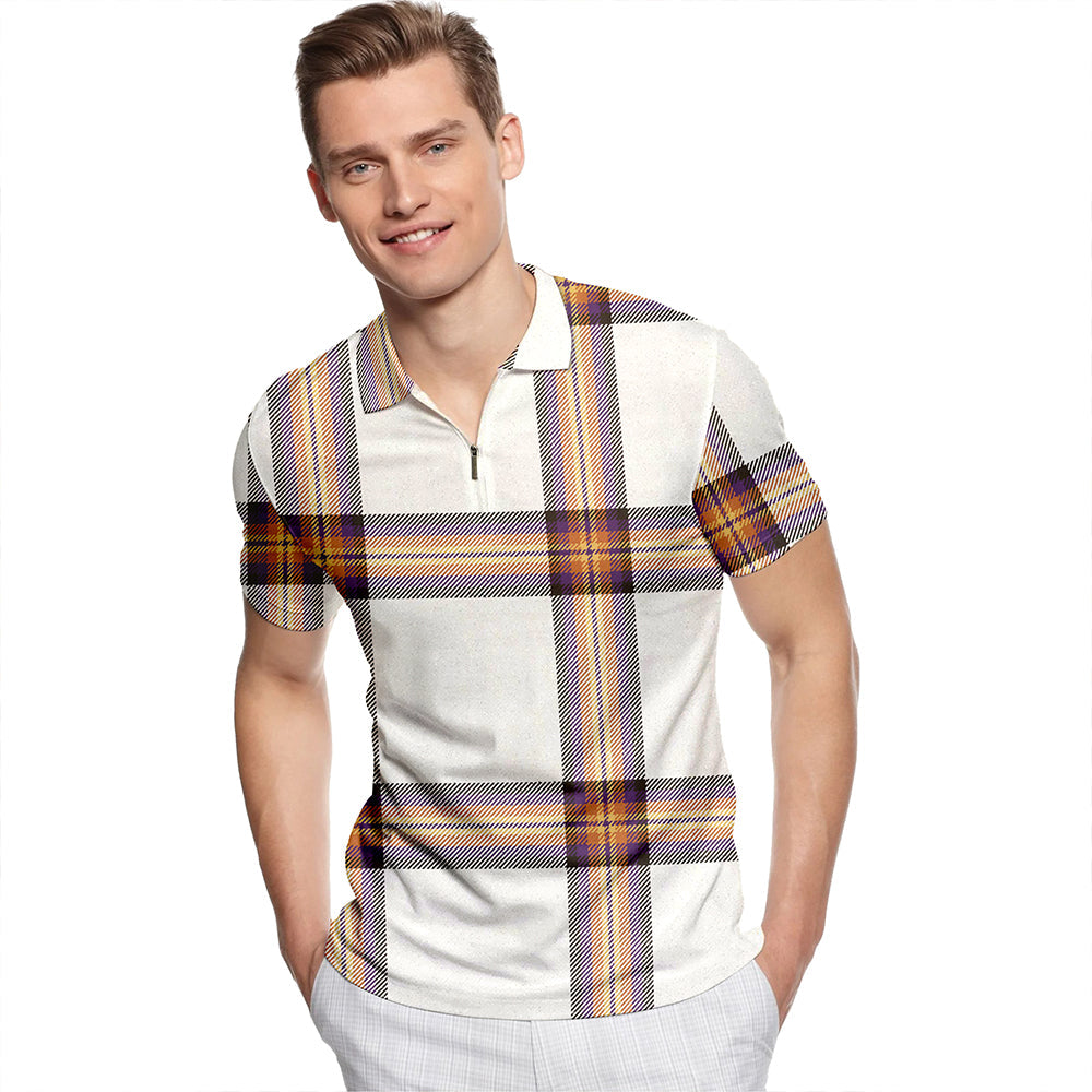 Young Christina Weathered Tartan Classic Lapel Zip Short Sleeve Polo