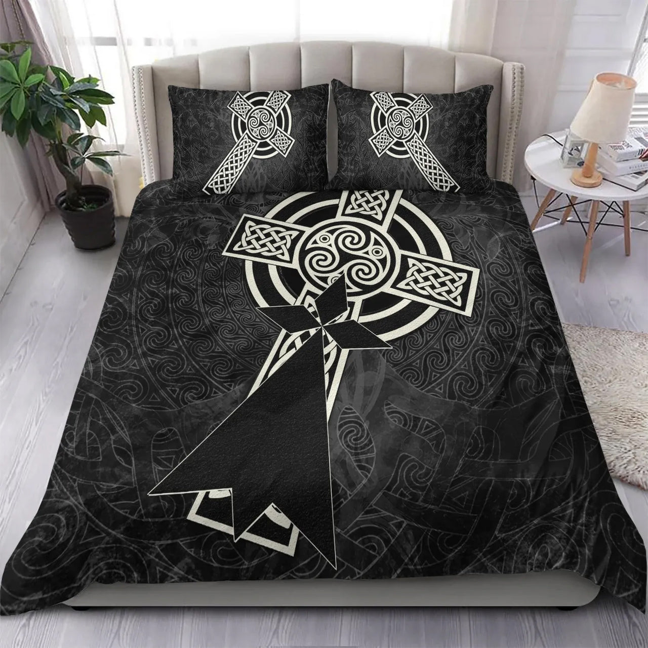 Brittany Celtic Bedding Set - Celtic Cross and Stoat Ermine Skew Style ...