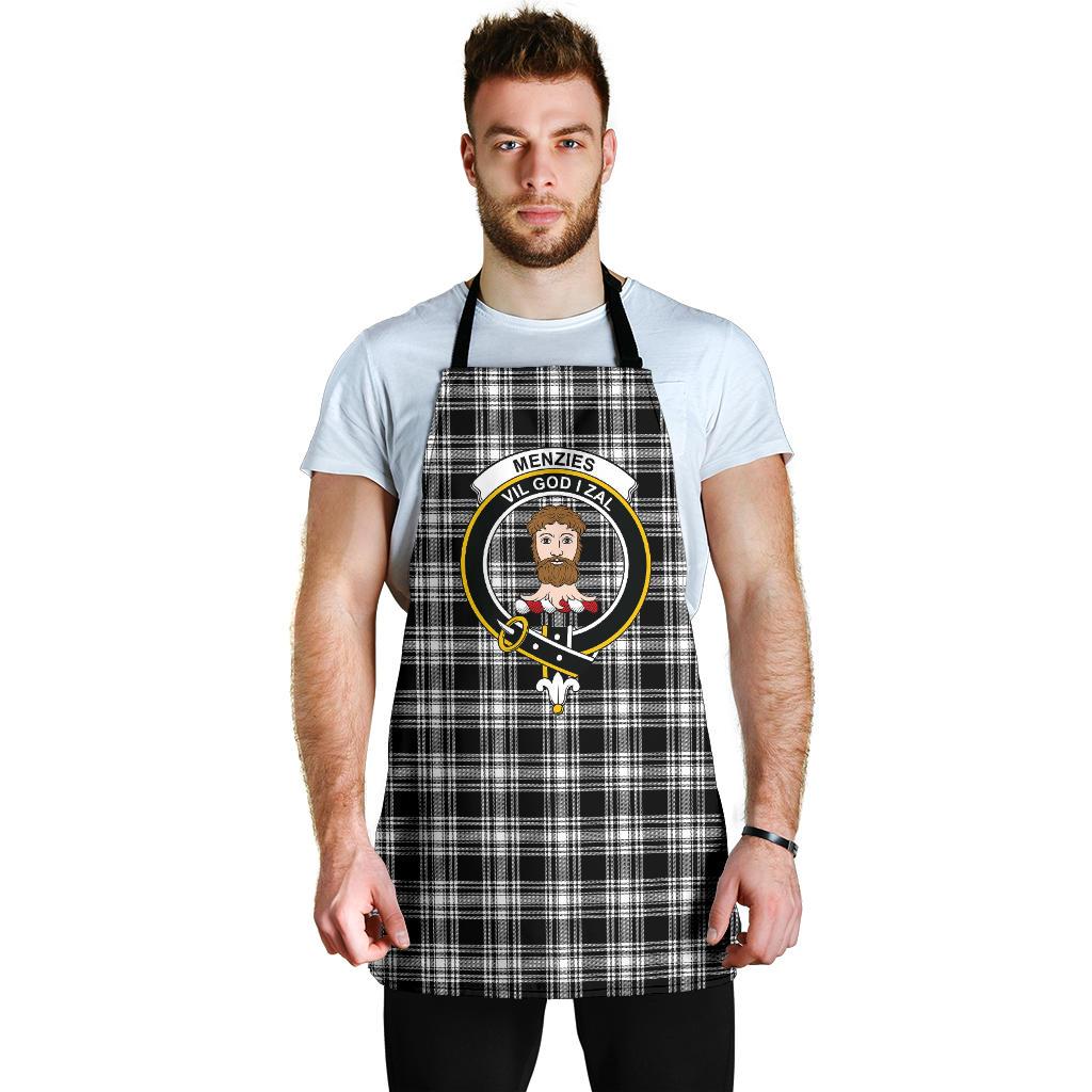 Menzies Black & White Modern Tartan Clan Crest Apron