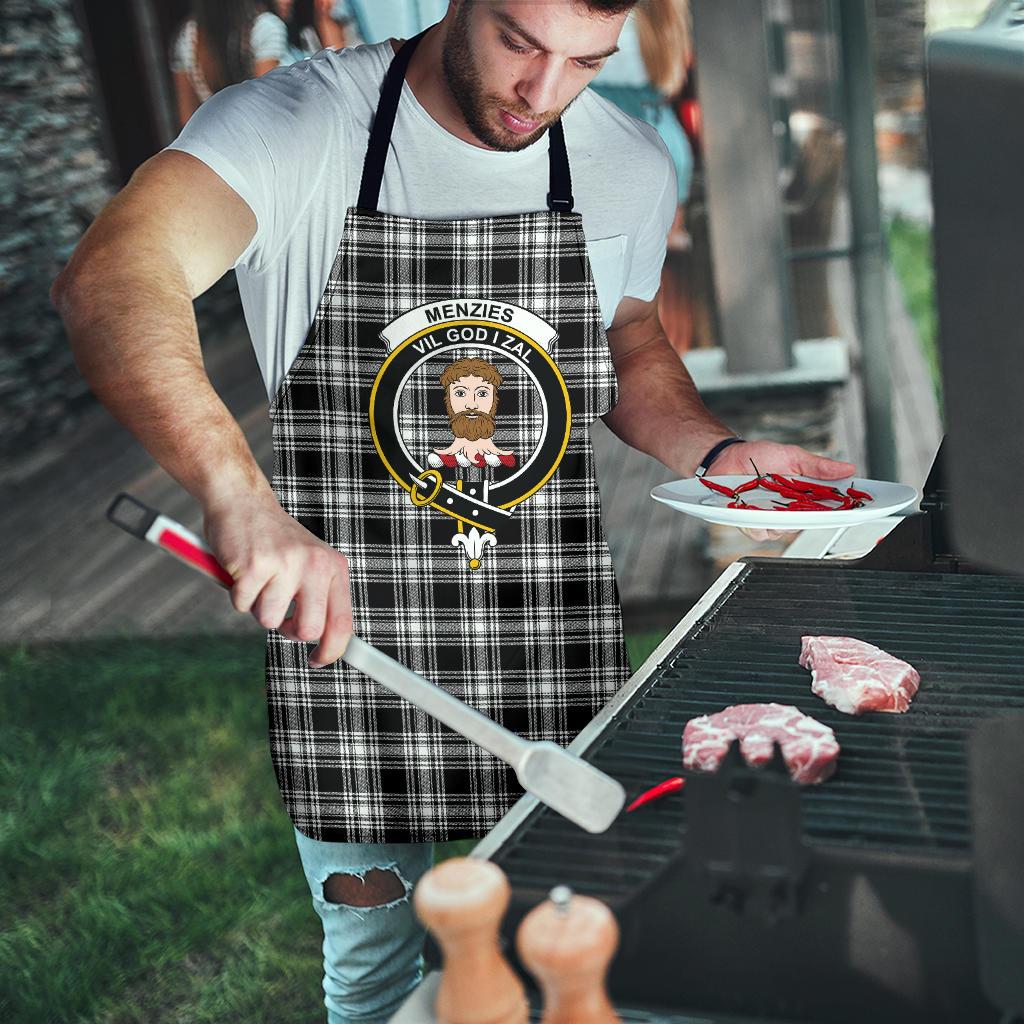 Menzies Black & White Modern Tartan Clan Crest Apron