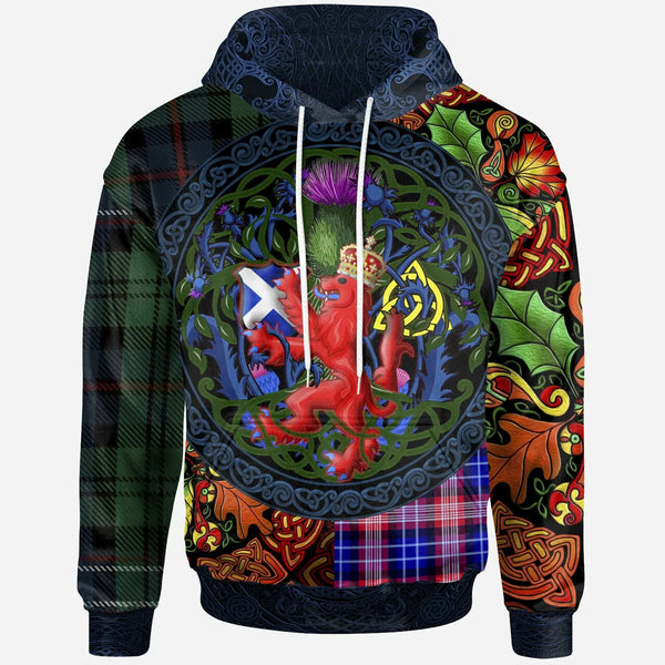 Scotland Rampant Lion with Thistle Hoodie - Autumn Tartan