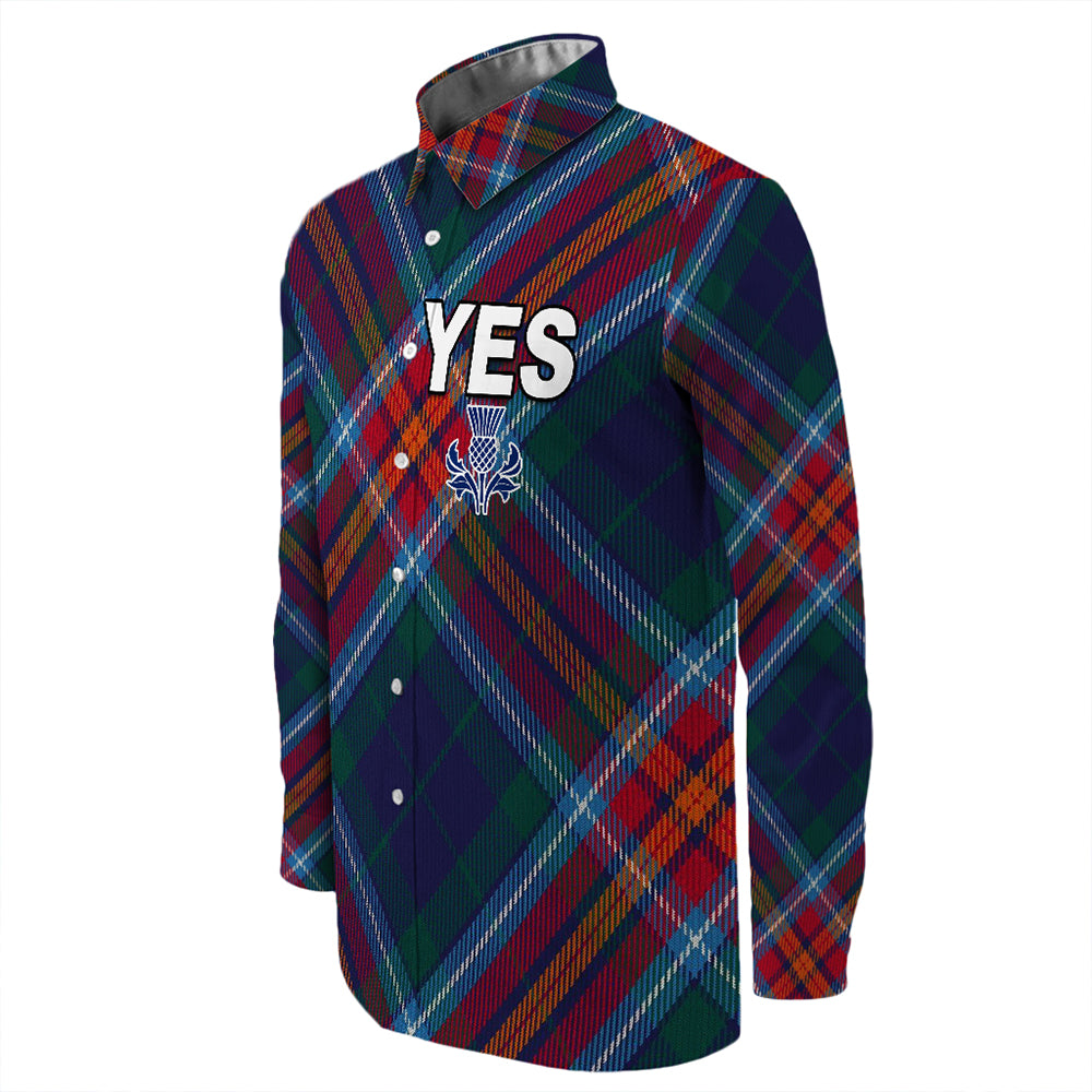 Scotland Tartan Yes Long Sleeve Button Shirt 