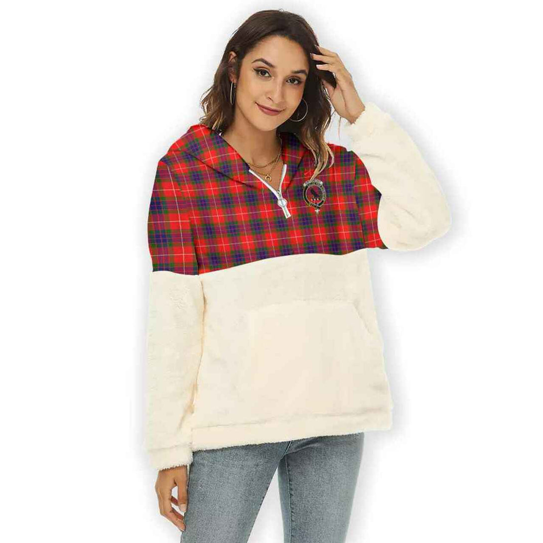 Abernethy Tartan Classic Crest Women Block Borg Hoodie With Half Zip