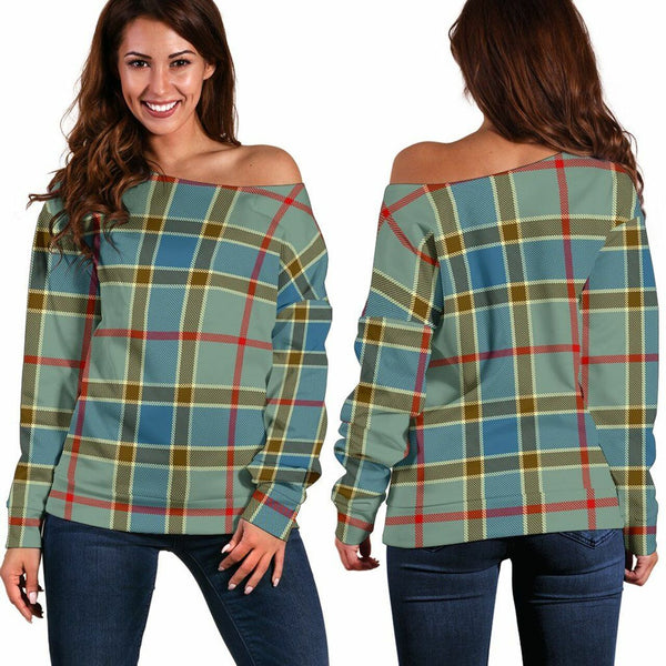 Balfour Blue Tartan Classic Women Off Shoulder Sweatshirt