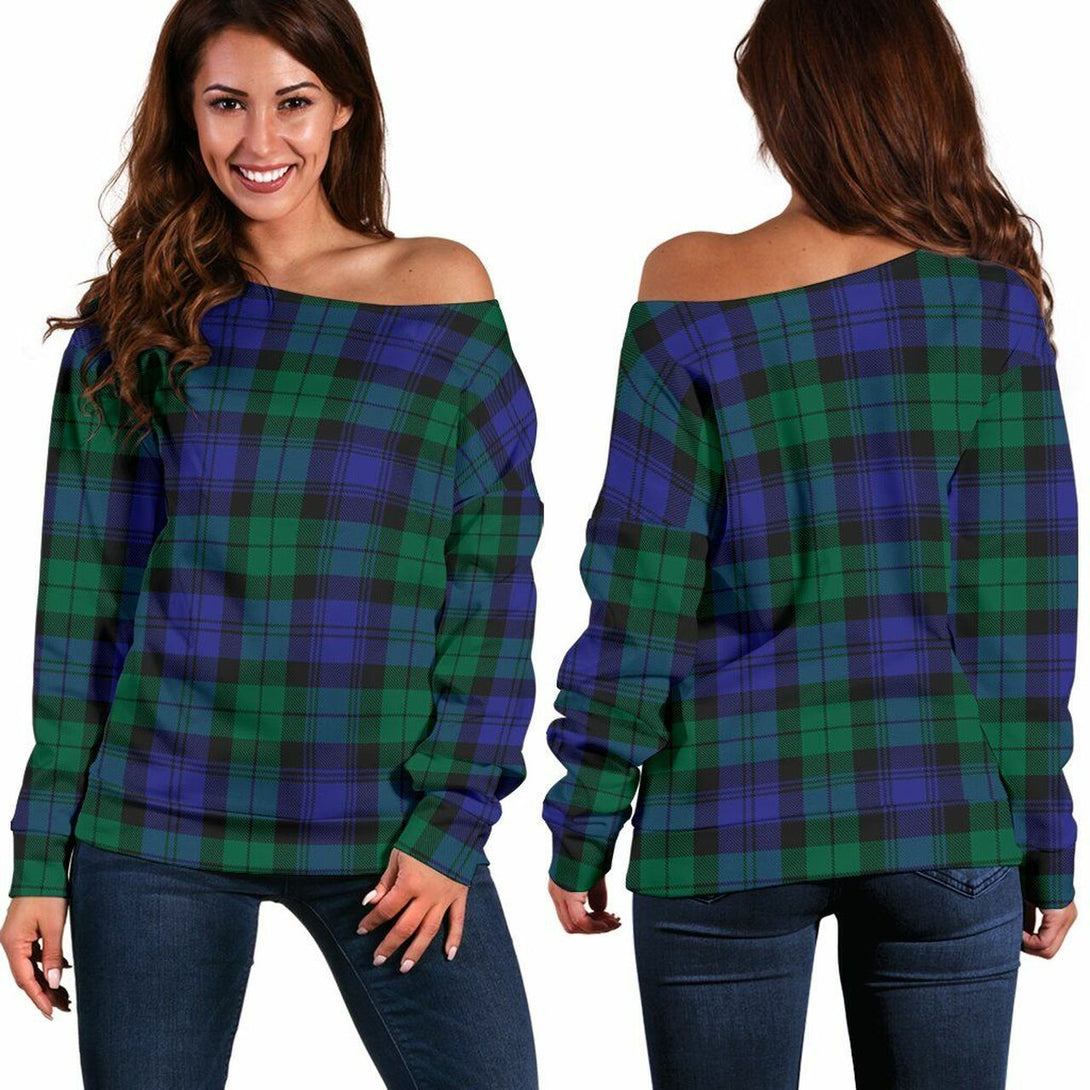 Blackwatch Modern Tartan Classic Women Off Shoulder Sweatshirt