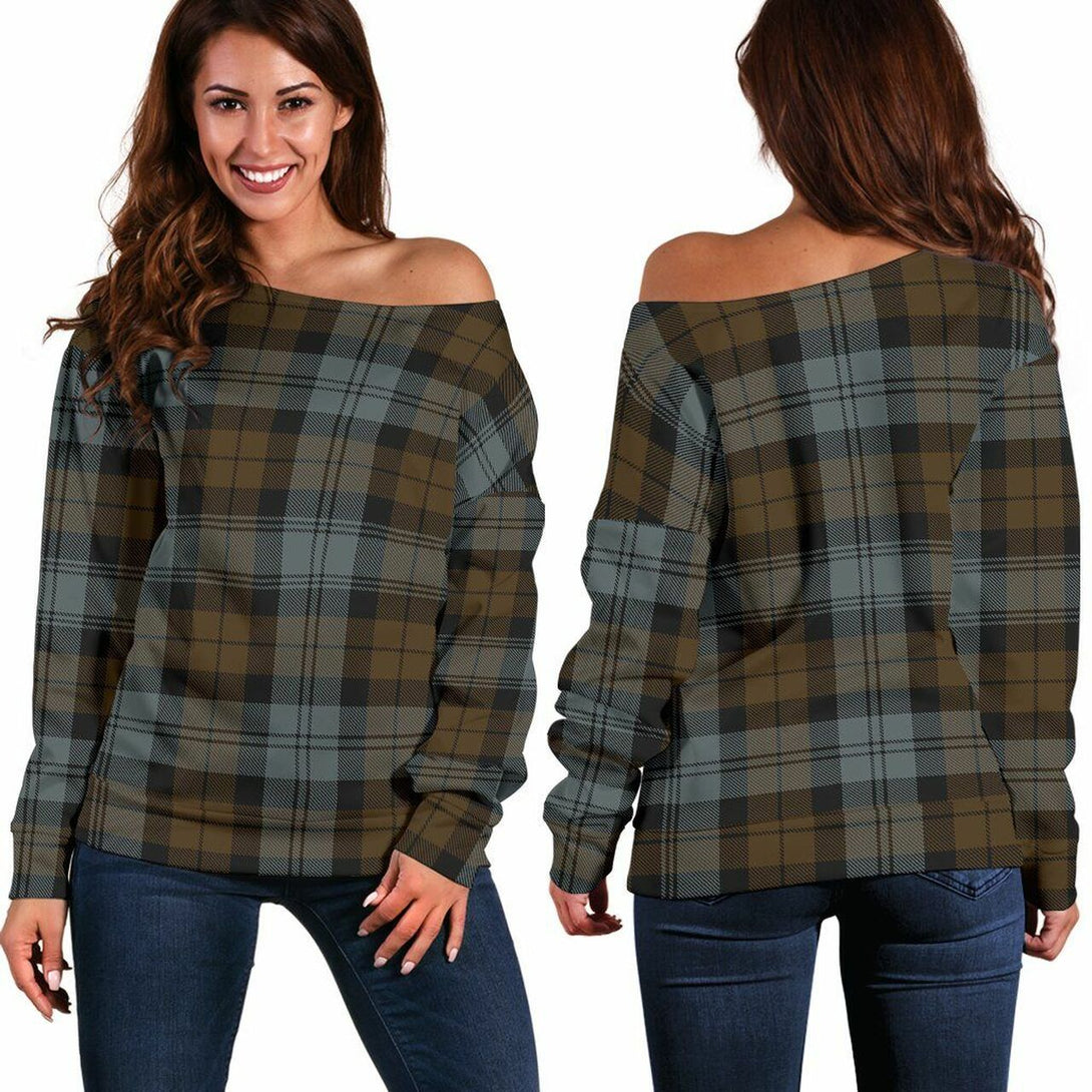 BlackWatch Weathered Tartan Classic Women Off Shoulder Sweatshirt