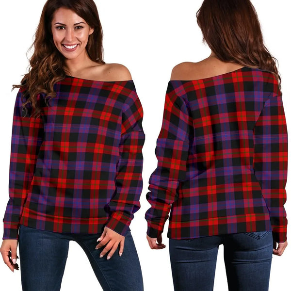 Brown Modern Tartan Classic Women Off Shoulder Sweatshirt