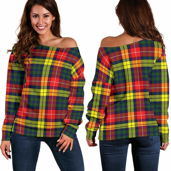 Buchanan Modern Tartan Classic Women Off Shoulder Sweatshirt