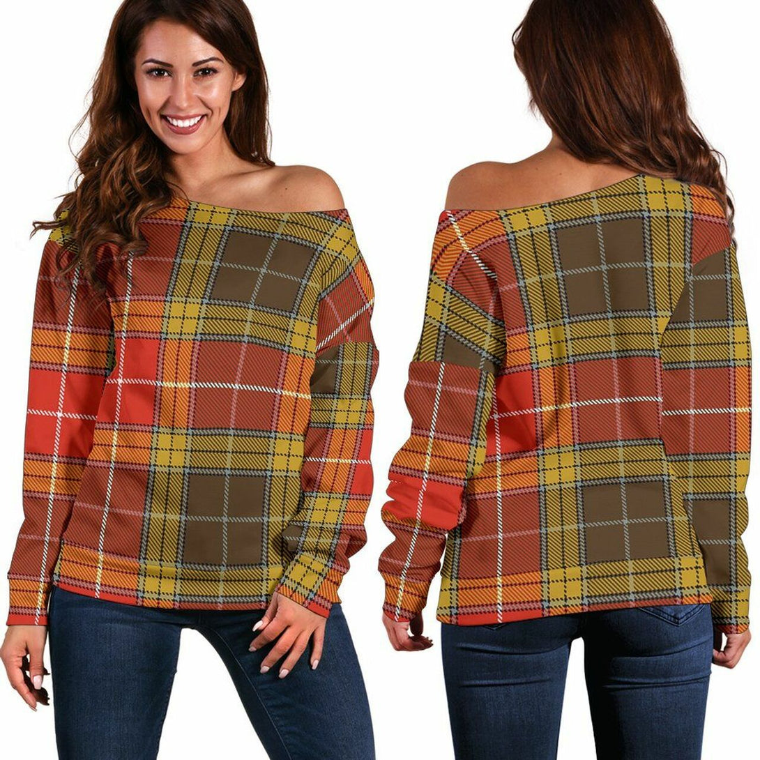 Buchanan Old Set Weathered Tartan Classic Women Off Shoulder Sweatshirt