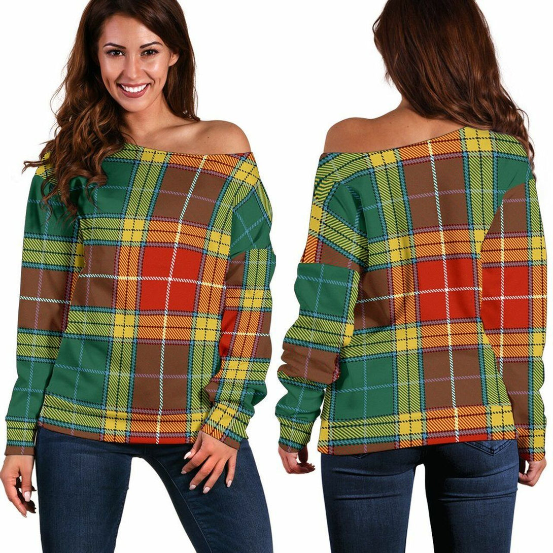 Buchanan Old Sett Tartan Classic Women Off Shoulder Sweatshirt