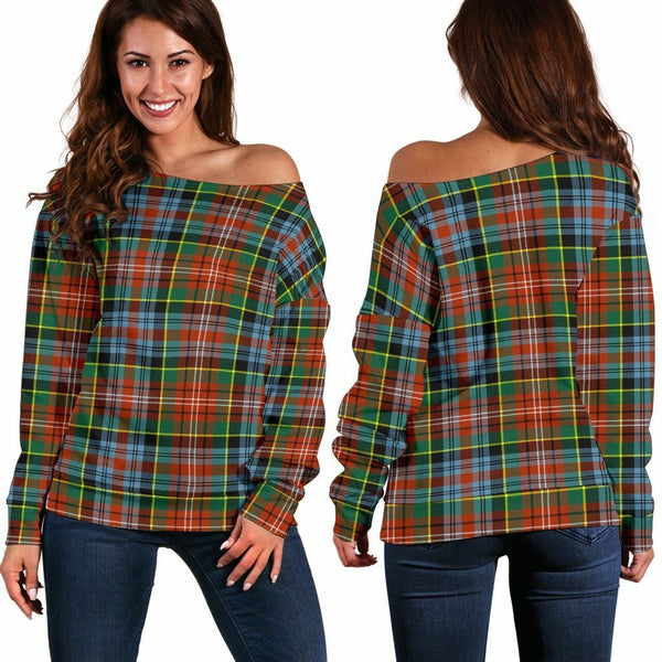 Caledonia Ancient Tartan Classic Women Off Shoulder Sweatshirt