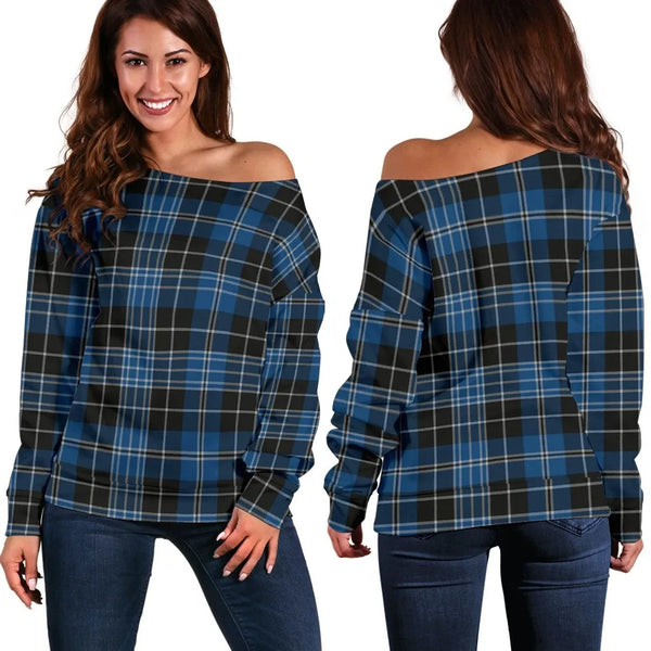 Clergy Blue Tartan Classic Women Off Shoulder Sweatshirt