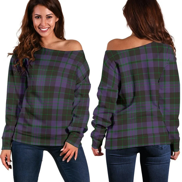 Clergy Green Tartan Classic Women Off Shoulder Sweatshirt