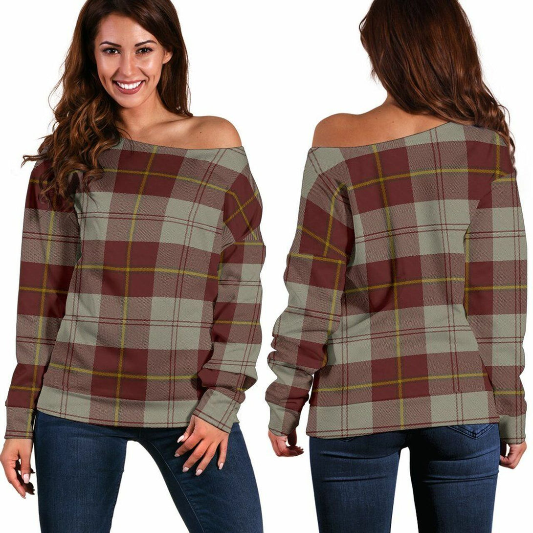 Cunningham Burgundy Dancers Tartan Classic Women Off Shoulder Sweatshirt