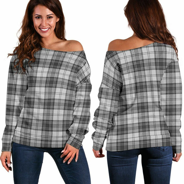 Douglas Grey Modern Tartan Classic Women Off Shoulder Sweatshirt