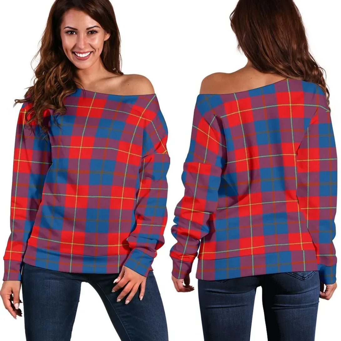 Galloway Red Tartan Classic Women Off Shoulder Sweatshirt