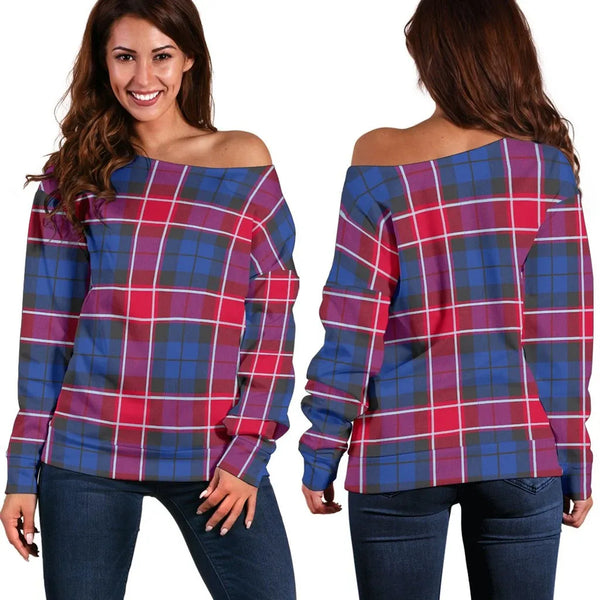 Graham of Menteith Red Tartan Classic Women Off Shoulder Sweatshirt