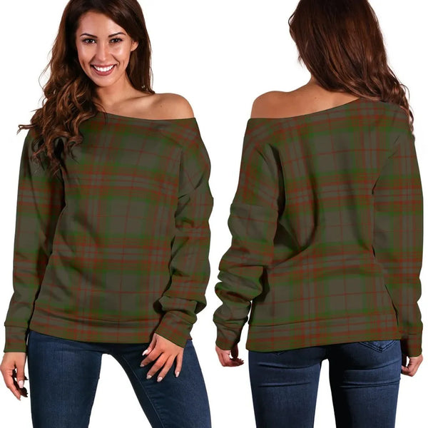 Gray Tartan Classic Women Off Shoulder Sweatshirt