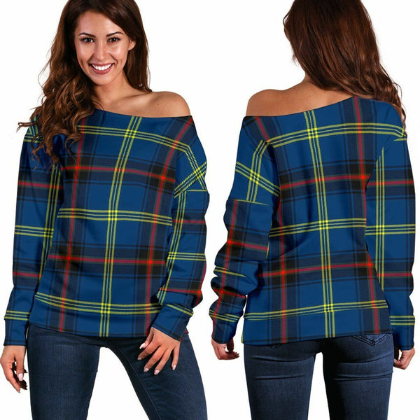 Grewar Tartan Classic Women Off Shoulder Sweatshirt