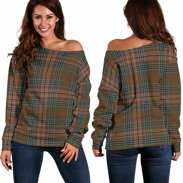 Kennedy Weathered Tartan Classic Women Off Shoulder Sweatshirt