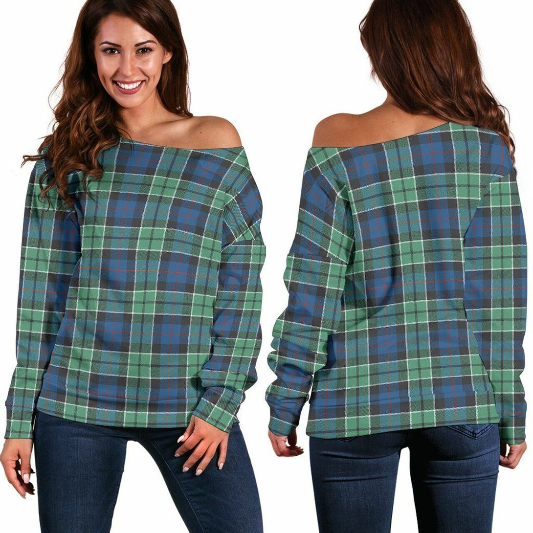 Leslie Hunting Ancient Tartan Classic Women Off Shoulder Sweatshirt