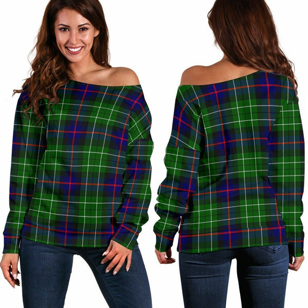 Leslie Hunting Tartan Classic Women Off Shoulder Sweatshirt