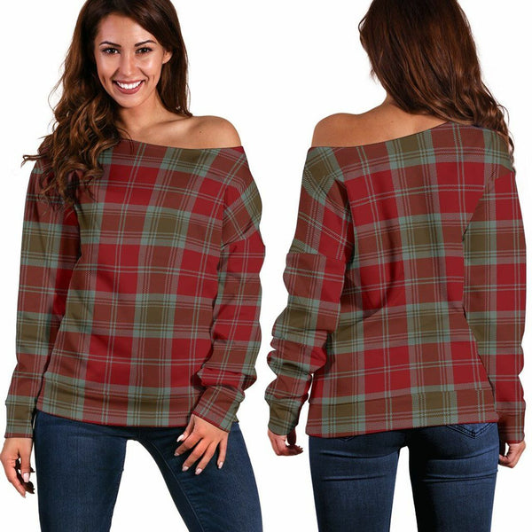 Lindsay Weathered Tartan Classic Women Off Shoulder Sweatshirt