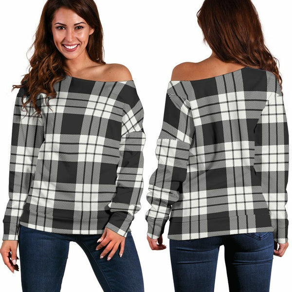 MacFarlane Black & White Ancient Tartan Classic Women Off Shoulder Sweatshirt