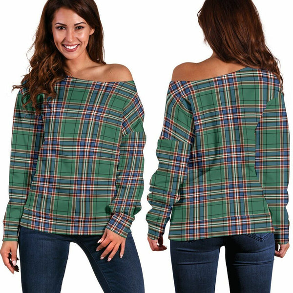 MacFarlane Hunting Ancient Tartan Classic Women Off Shoulder Sweatshirt