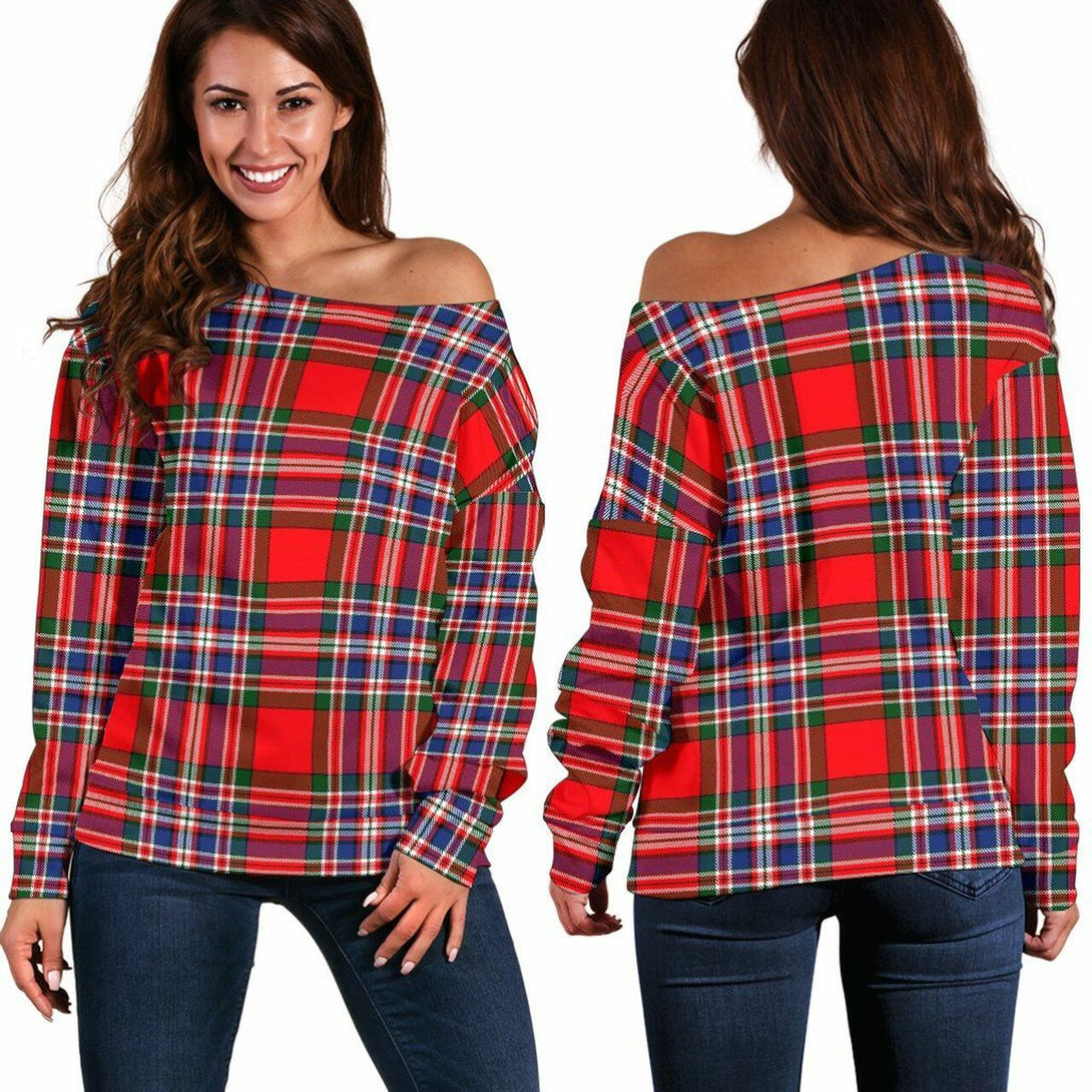 MacFarlane Modern Tartan Classic Women Off Shoulder Sweatshirt