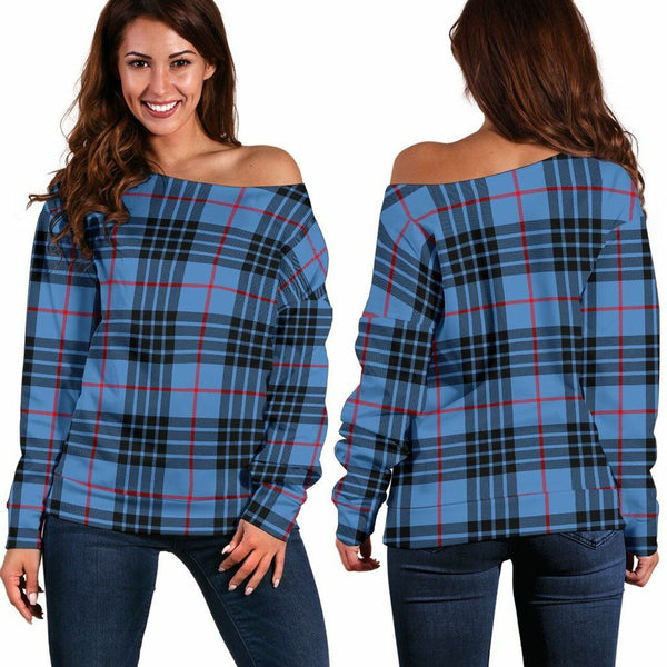 MacKay Blue Tartan Classic Women Off Shoulder Sweatshirt