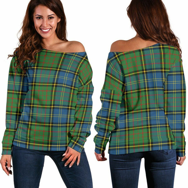 MacMillan Hunting Ancient Tartan Classic Women Off Shoulder Sweatshirt