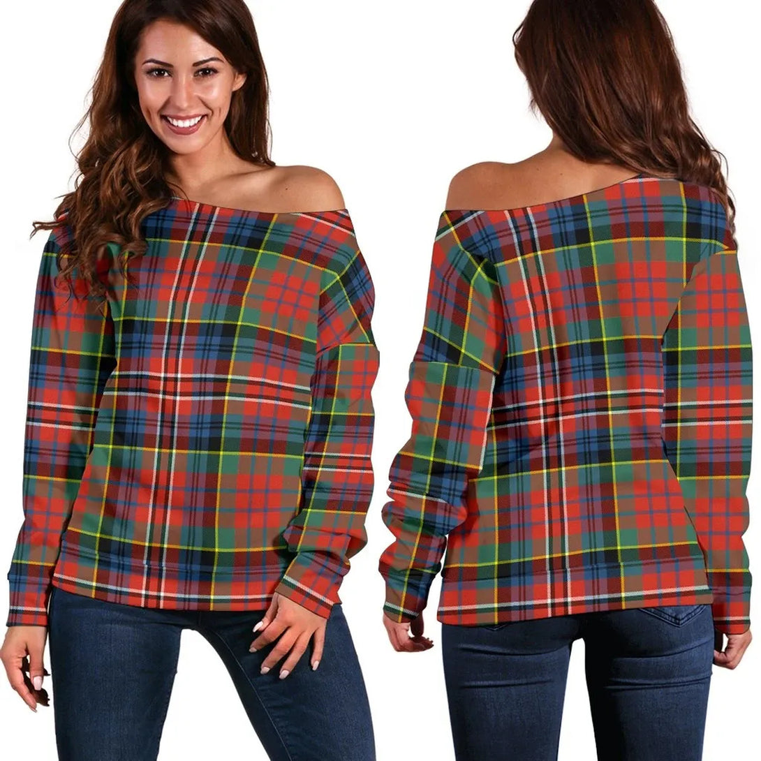 MacPherson Ancient Tartan Classic Women Off Shoulder Sweatshirt